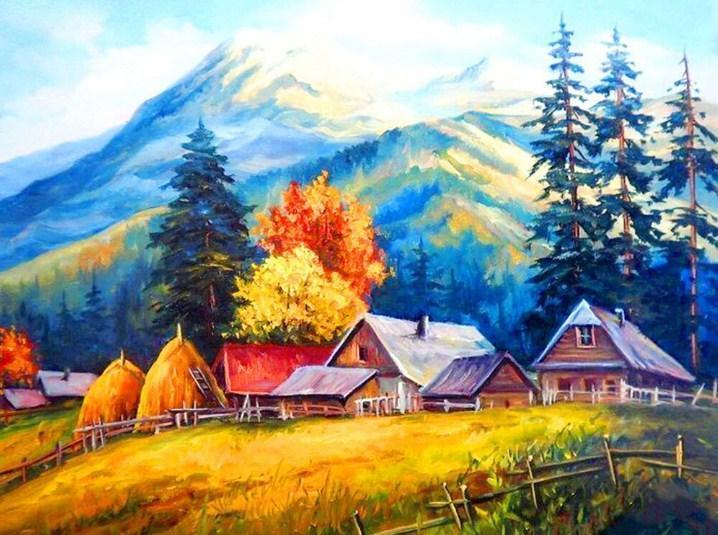 Berge & Häuser - Diamond Painting Kit - Diamond Painting