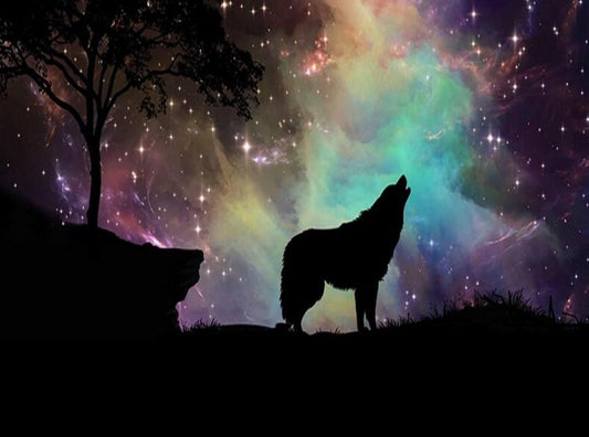 Nordlichter & Heulender Wolf - Diamond Painting
