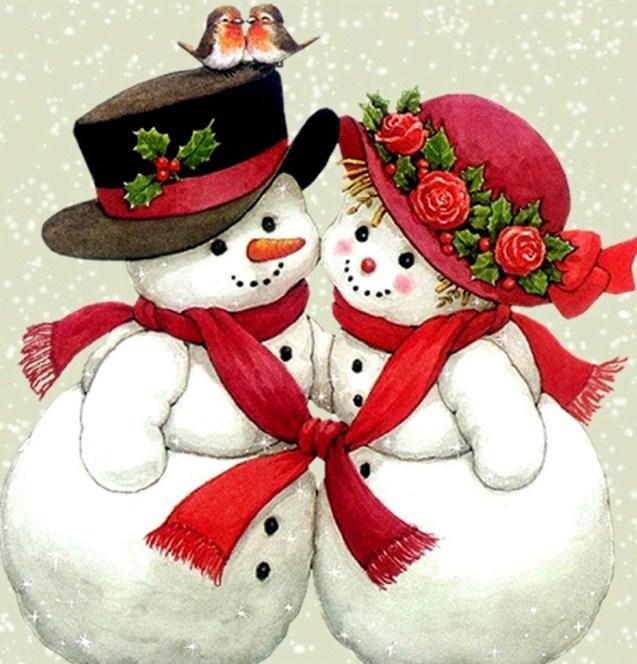 Schneemann & Vogel Paar - Diamond Painting