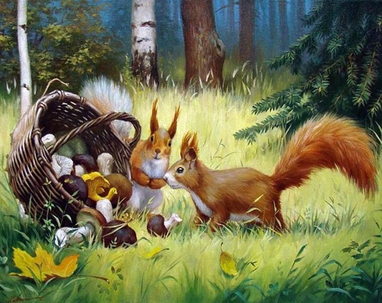 Eichhörnchen Paar Malerei Kit - Diamond Painting