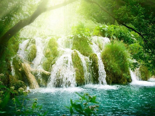 Sonnenschein & Waldwasserfall - Diamond Painting