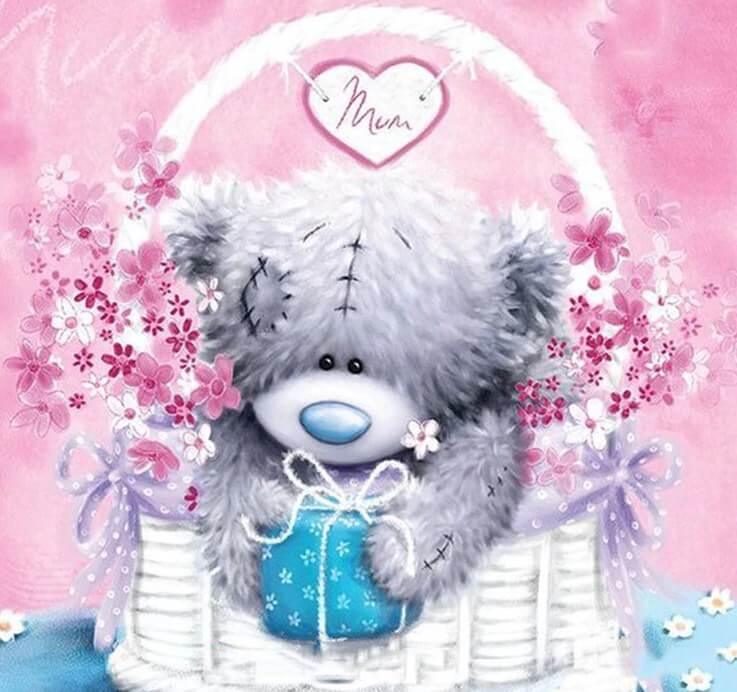Teddy im Korb - Diamond Painting