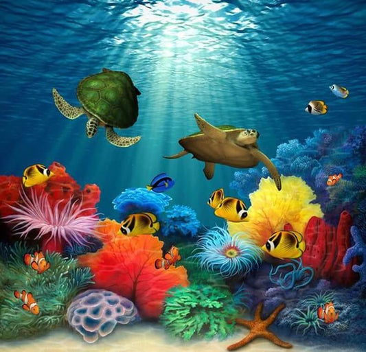 Schildkröten & Fische im Wasser - Diamond Painting