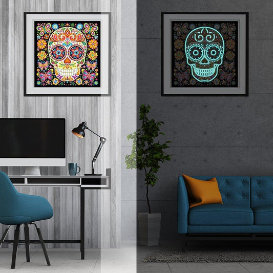 Fröhliche Schädelnacht Leuchtendes Diamant-Kunstwerk - Diamond Painting