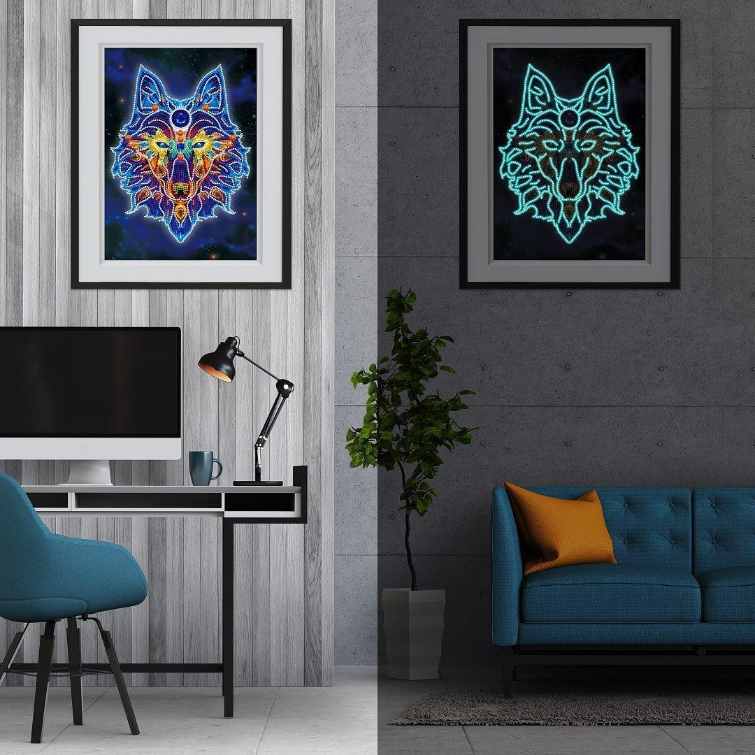 Bunte Nachtglühen Wölf Diamond Painting - Diamond Painting