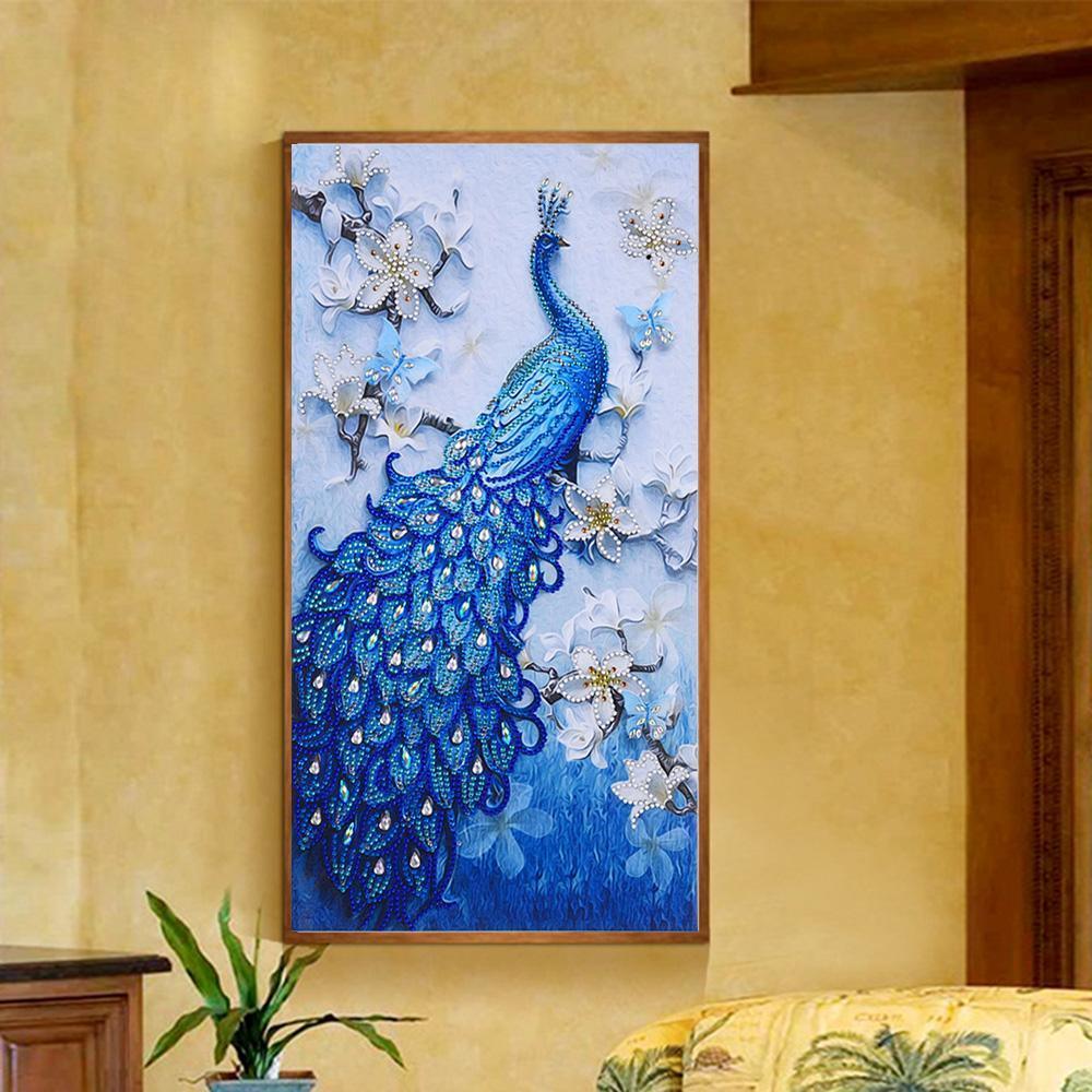 Blauer Pfau - Spezial Shaped Diamond Painting - Diamond Painting