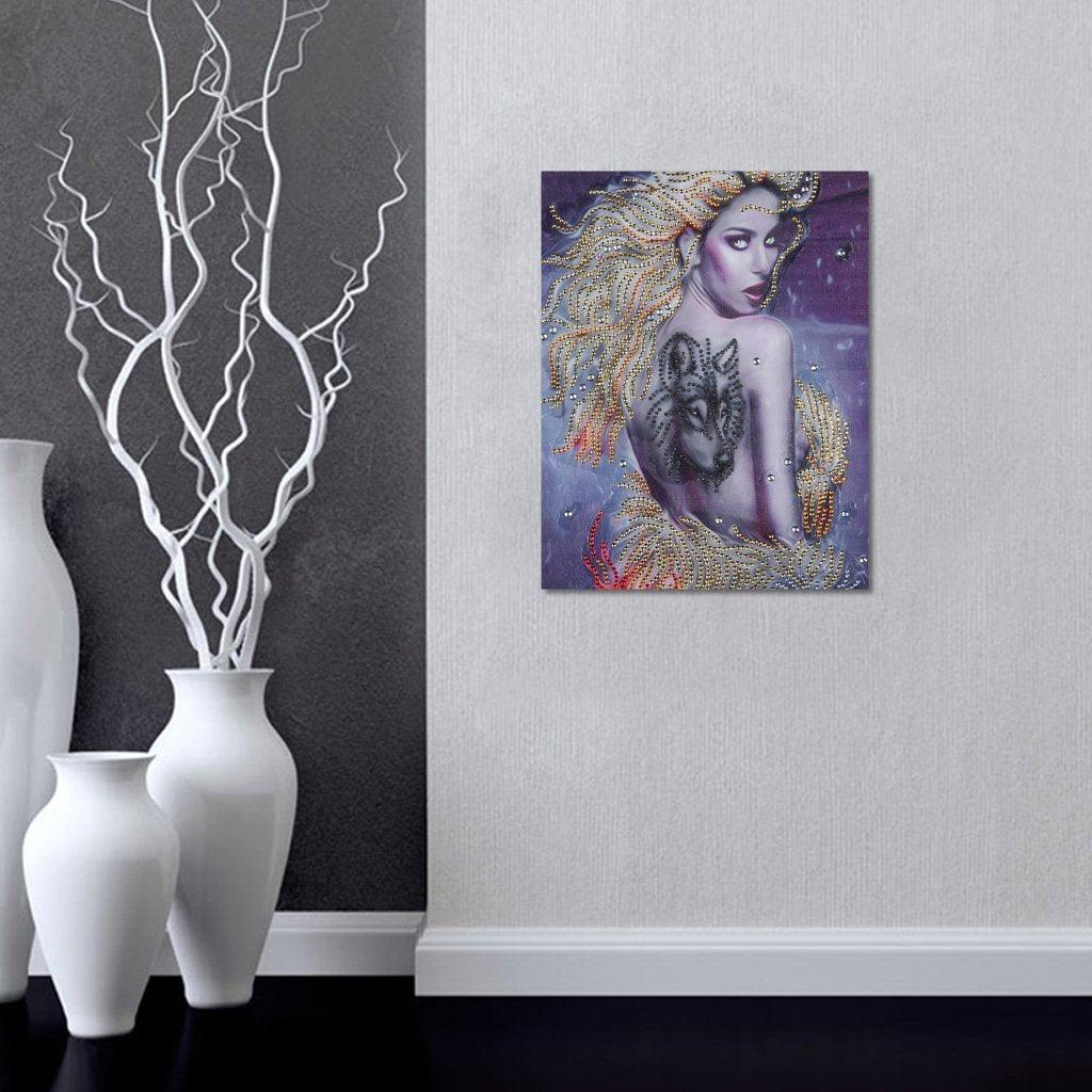 Mädchen mit Wolf Tattoo - Spezial Diamond Painting - Diamond Painting