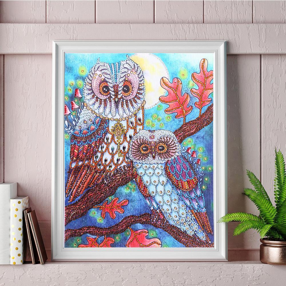 Weiße schöne Eulen - Spezial Diamond Painting - Diamond Painting