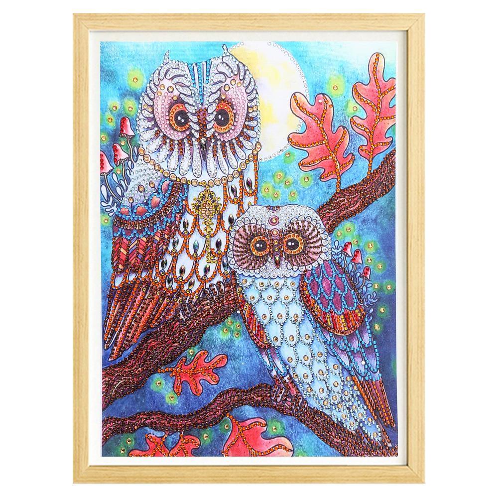 Weiße schöne Eulen - Spezial Diamond Painting - Diamond Painting