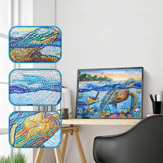 Schildkröte in der Meereslandschaft - Spezial Diamond Painting - Diamond Painting