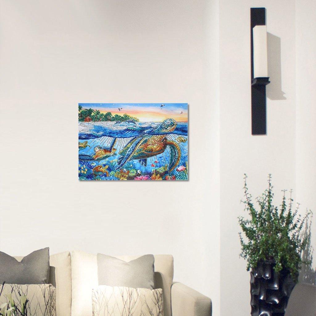 Schildkröte in der Meereslandschaft - Spezial Diamond Painting - Diamond Painting