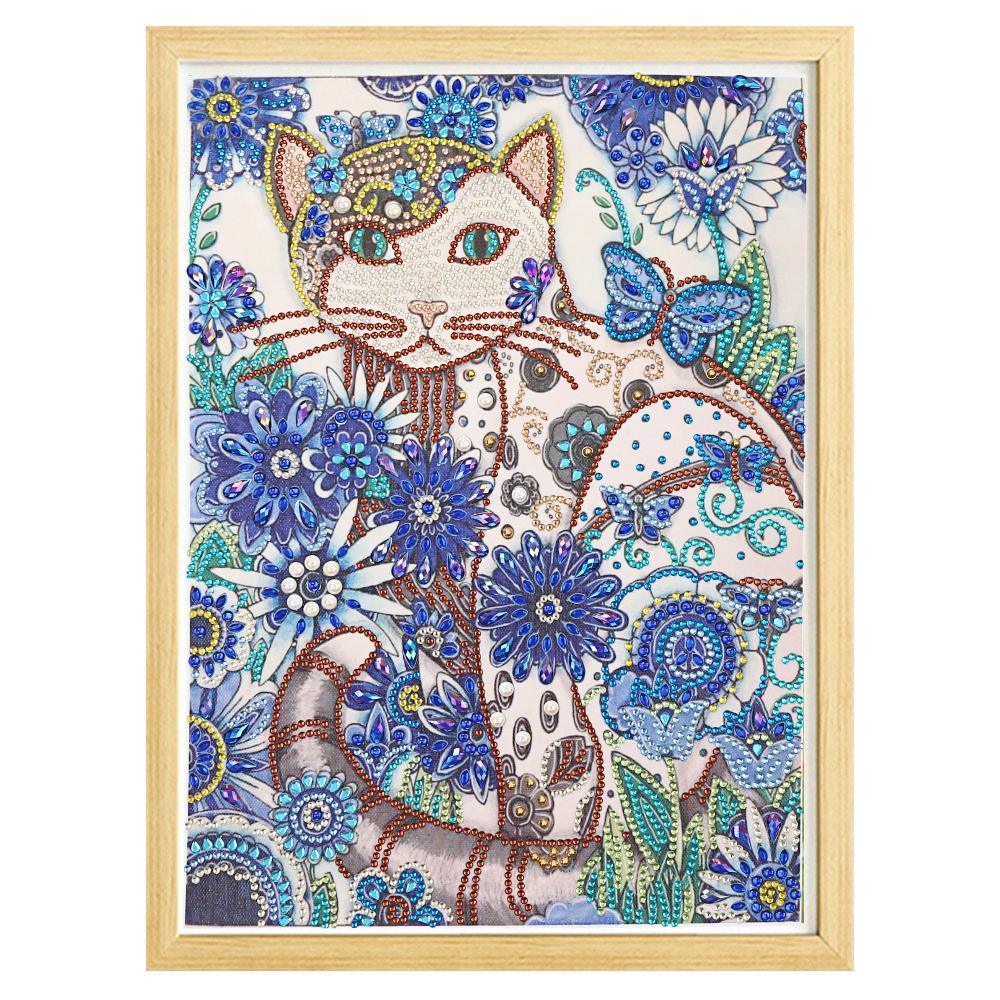 Katze mit blauer Blume - Spezial Diamond Painting - Diamond Painting