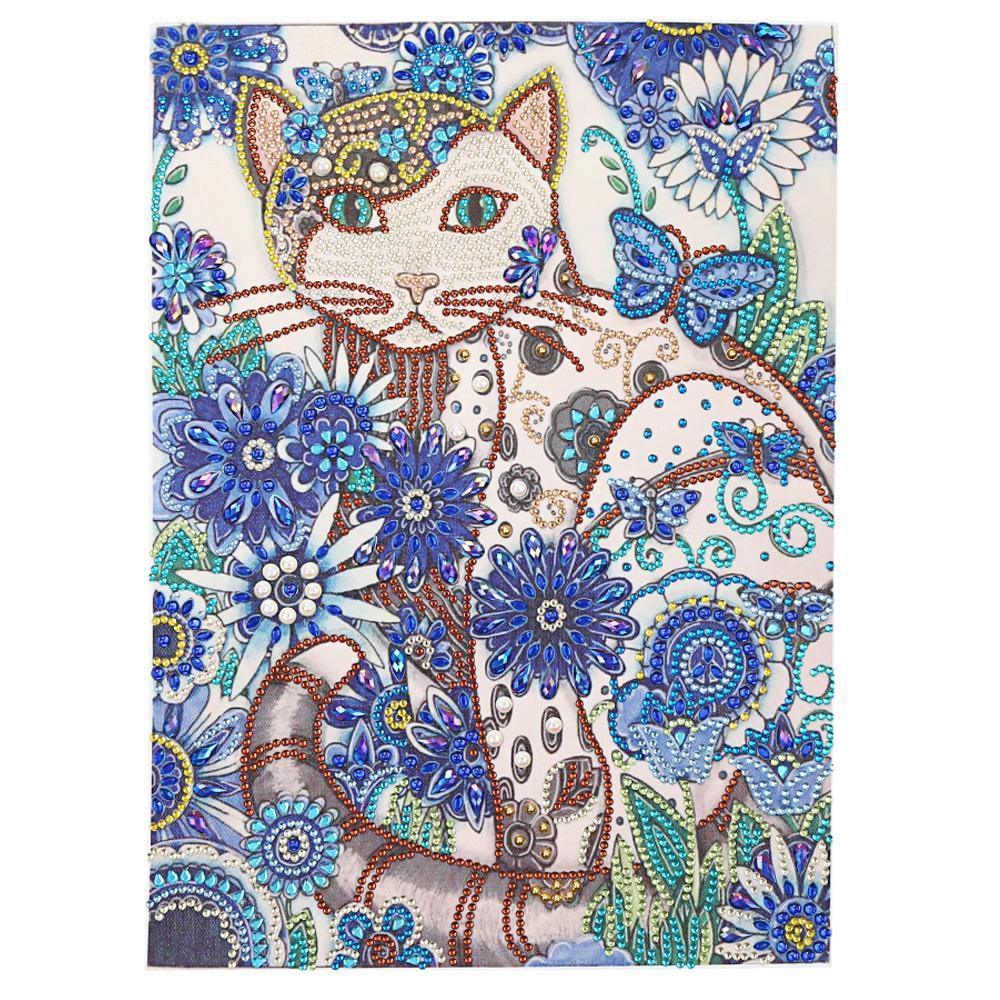 Katze mit blauer Blume - Spezial Diamond Painting - Diamond Painting