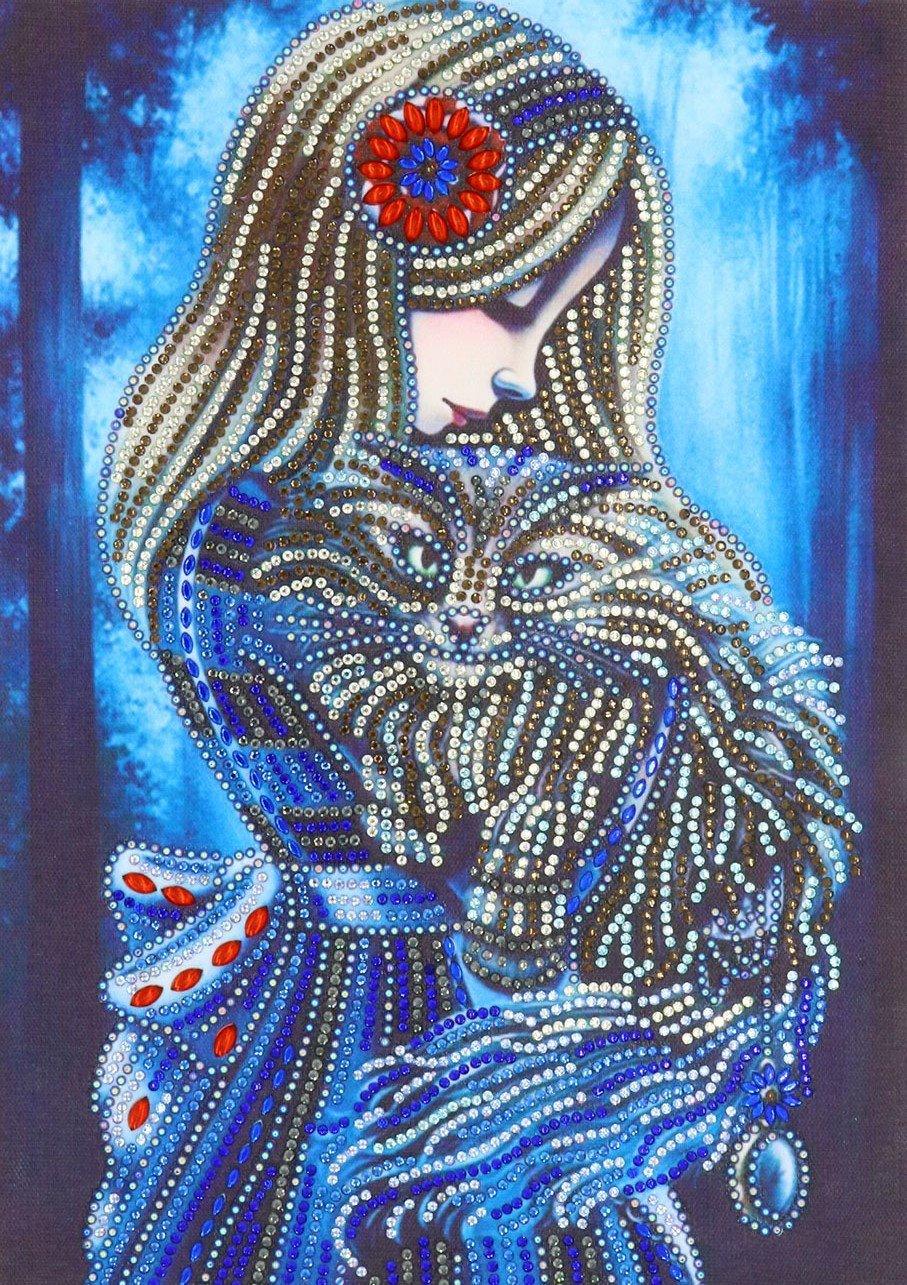 Mädchen und haarige Katze - Spezial Diamond Painting - Diamond Painting