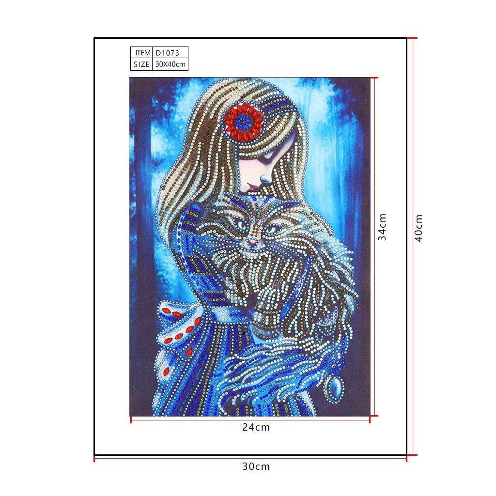 Mädchen und haarige Katze - Spezial Diamond Painting - Diamond Painting
