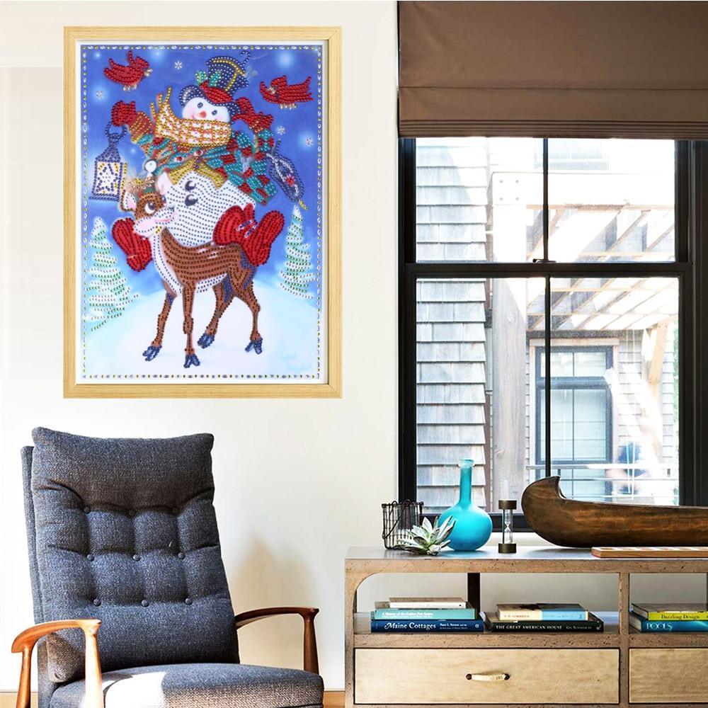 Schneemann und Hirsch - Spezial Diamond Painting - Diamond Painting