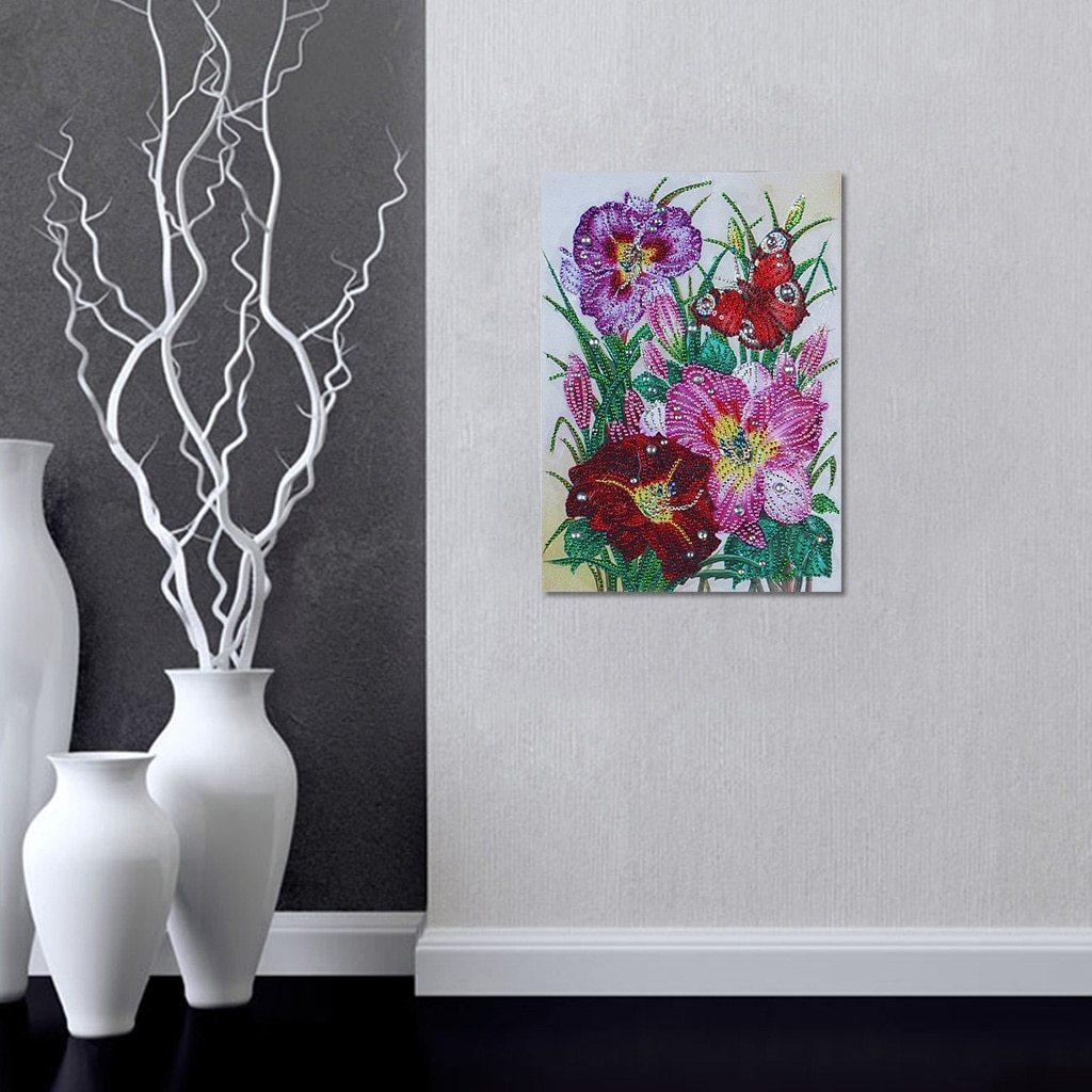 Schmetterling im Blumen garten - Spezial Diamond Painting - Diamond Painting
