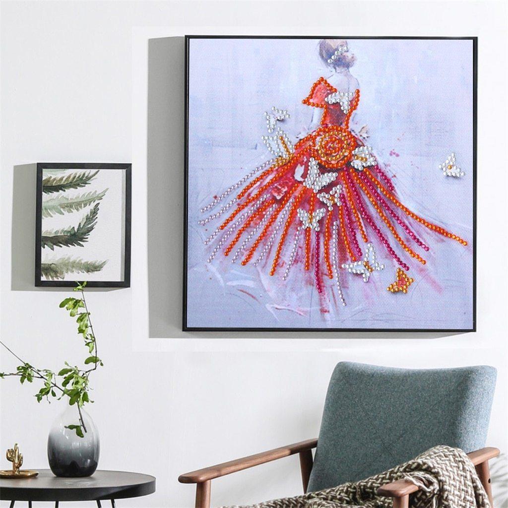 Mädchen im roten Kleid - Spezial Diamond Painting - Diamond Painting