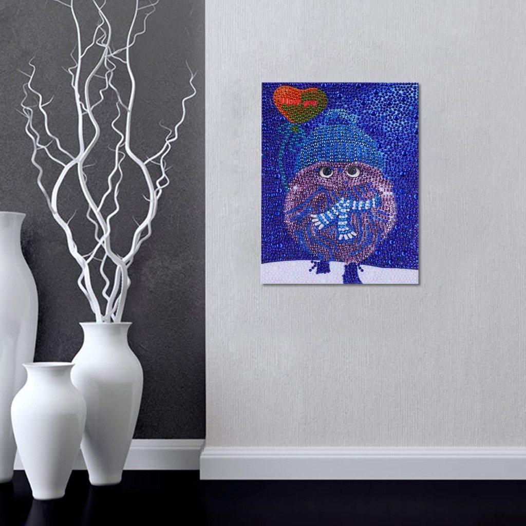 Blaue Eule im Winter - Spezial Diamond Painting - Diamond Painting