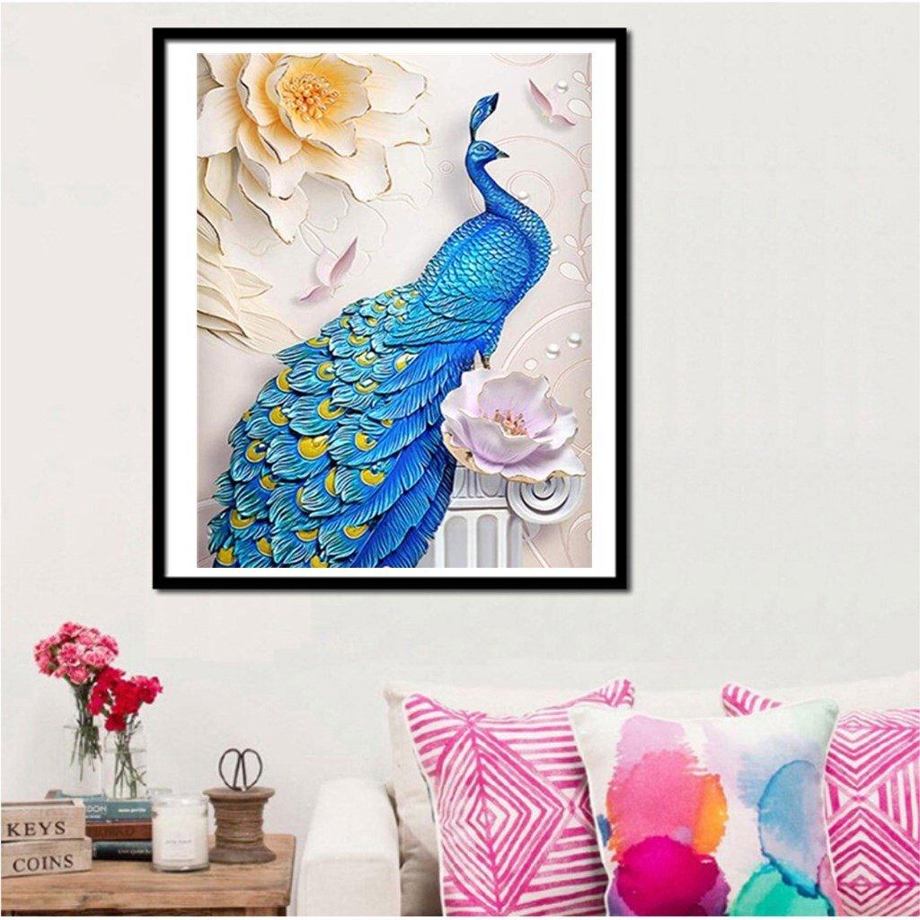 Pfau mit Blumen - Spezial Diamond Painting - Diamond Painting
