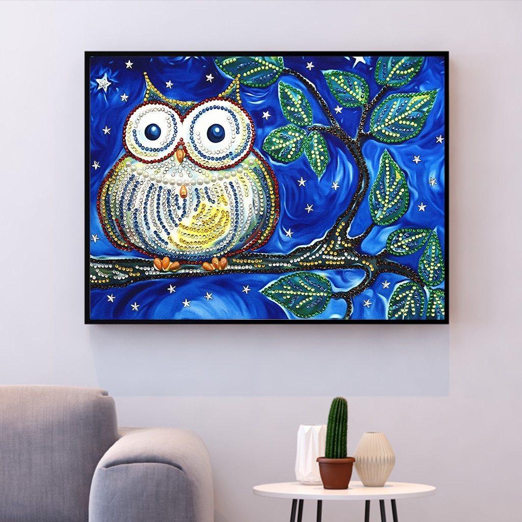 Eule mit großen Augen - Spezial Diamond Painting - Diamond Painting