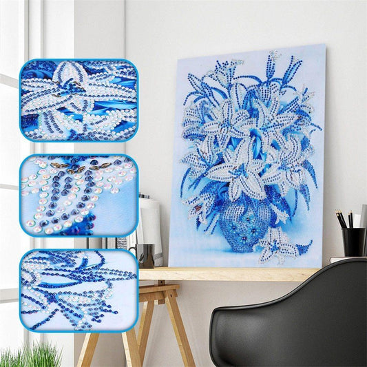 Weiße Blumenvase - Spezial Diamond Painting - Diamond Painting