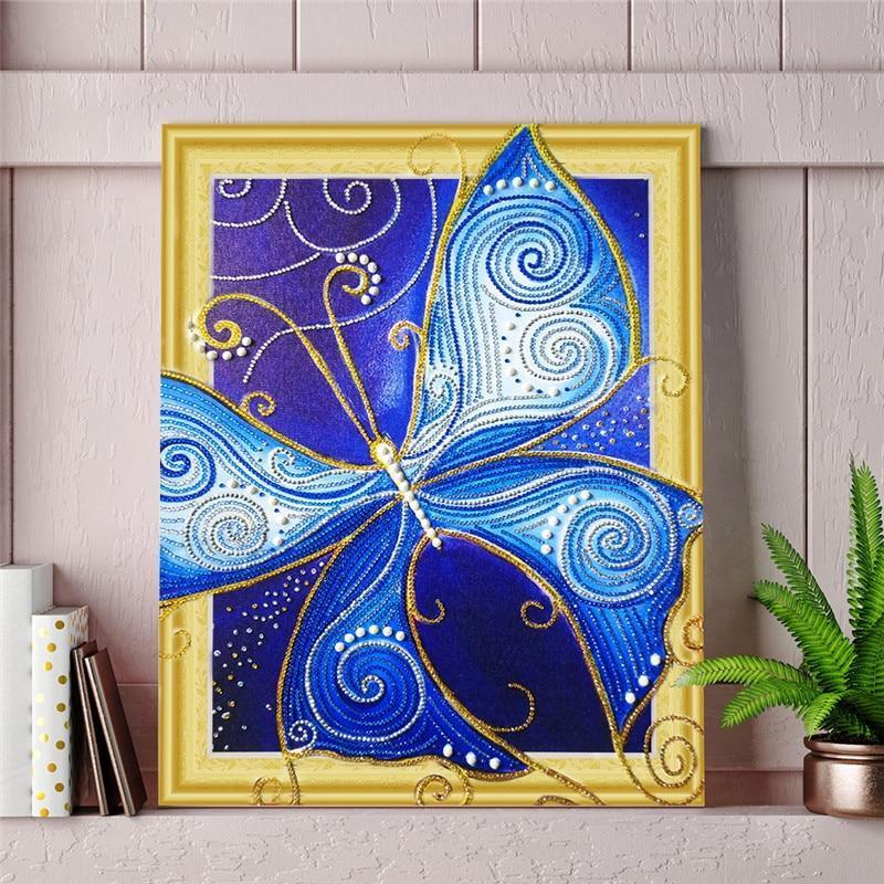 Blaue glänzende Schmetterlings kunst - Spezial Diamond Painting - Diamond Painting