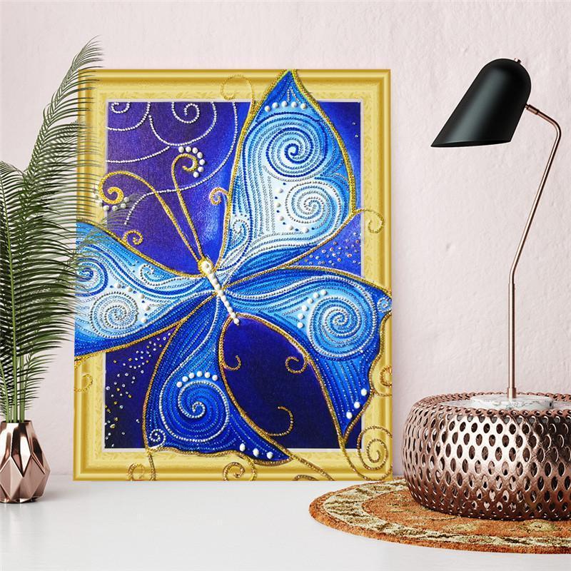 Blaue glänzende Schmetterlings kunst - Spezial Diamond Painting - Diamond Painting