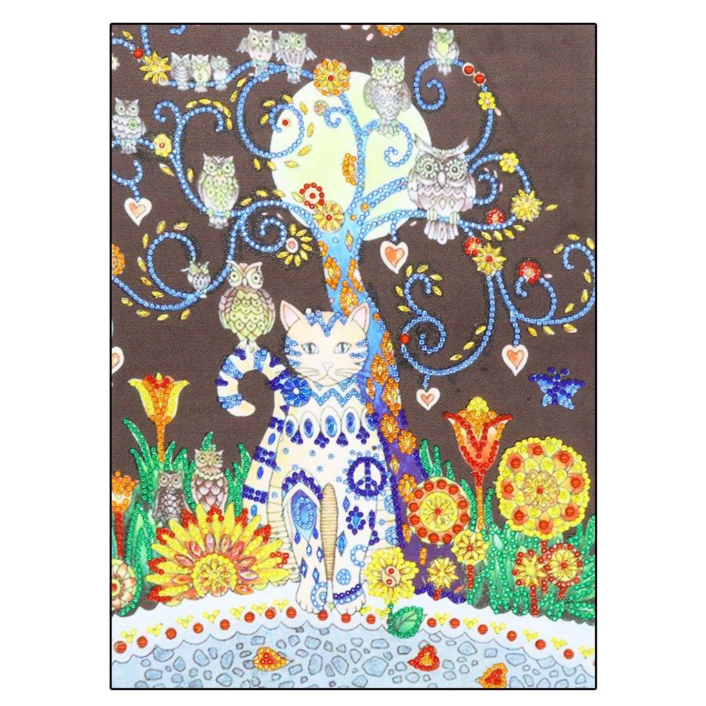 Katze und Eule - Spezial Diamond Painting - Diamond Painting