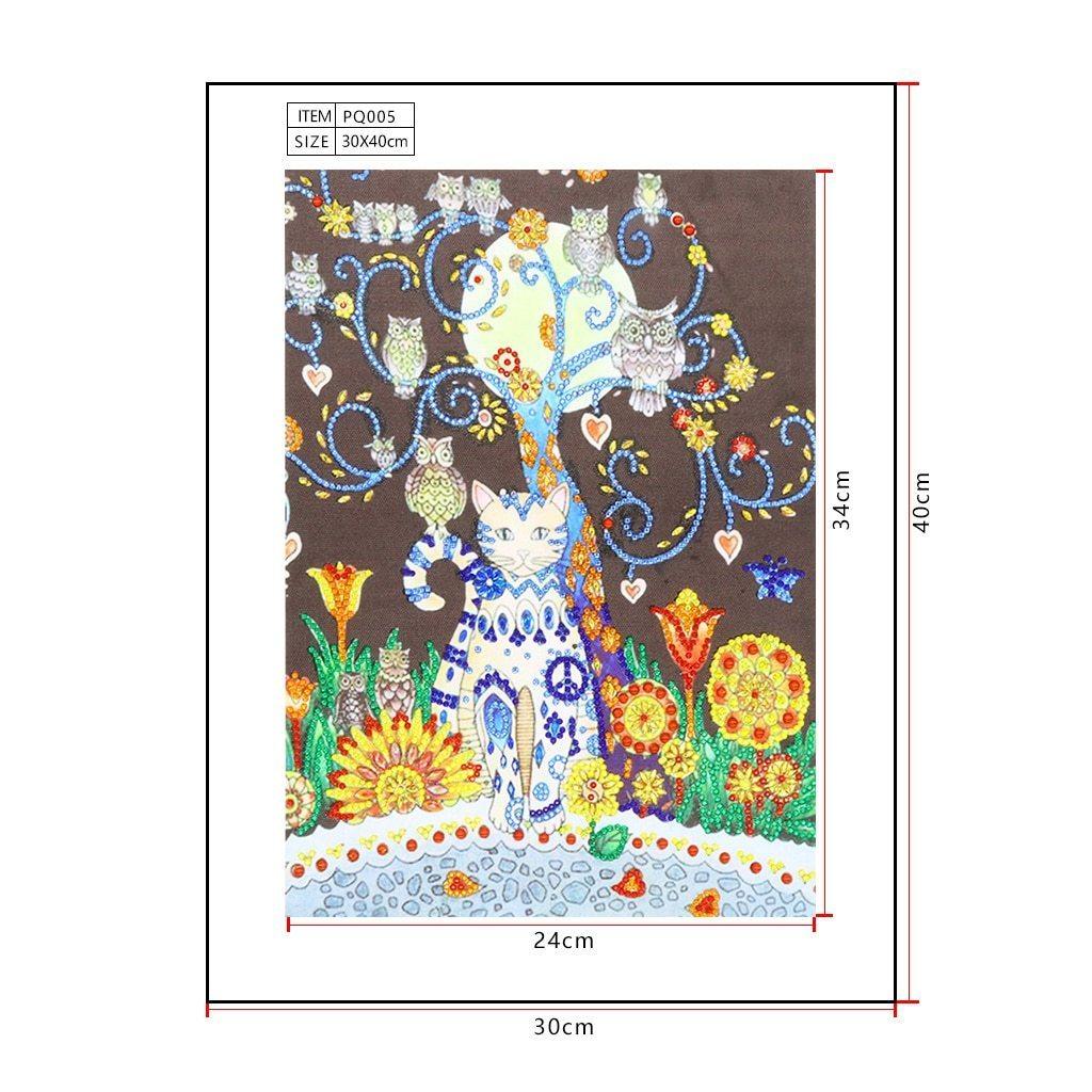 Katze und Eule - Spezial Diamond Painting - Diamond Painting
