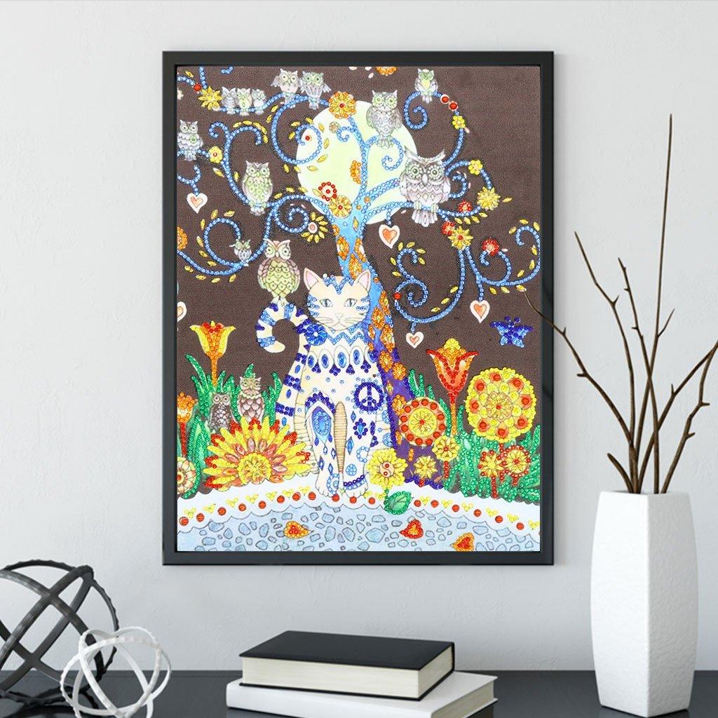 Katze und Eule - Spezial Diamond Painting - Diamond Painting