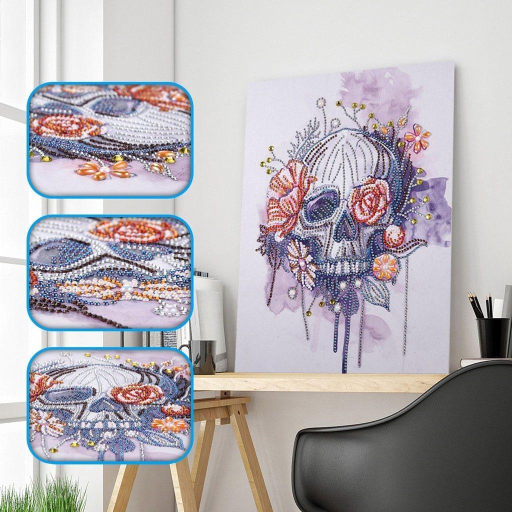 Blumenknochenschädel - Spezial Diamond Painting - Diamond Painting
