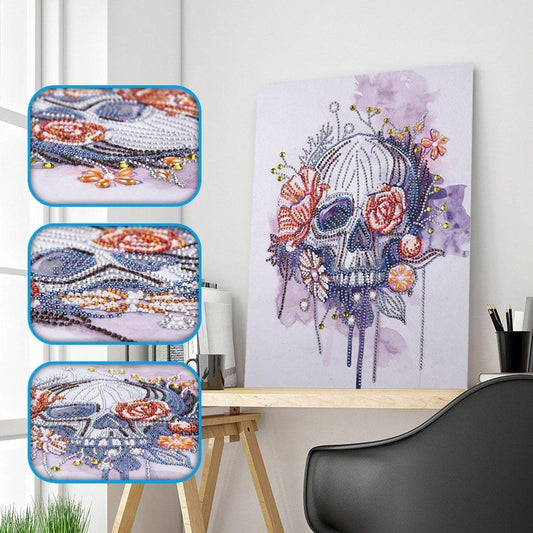Blumenknochenschädel - Spezial Diamond Painting - Diamond Painting