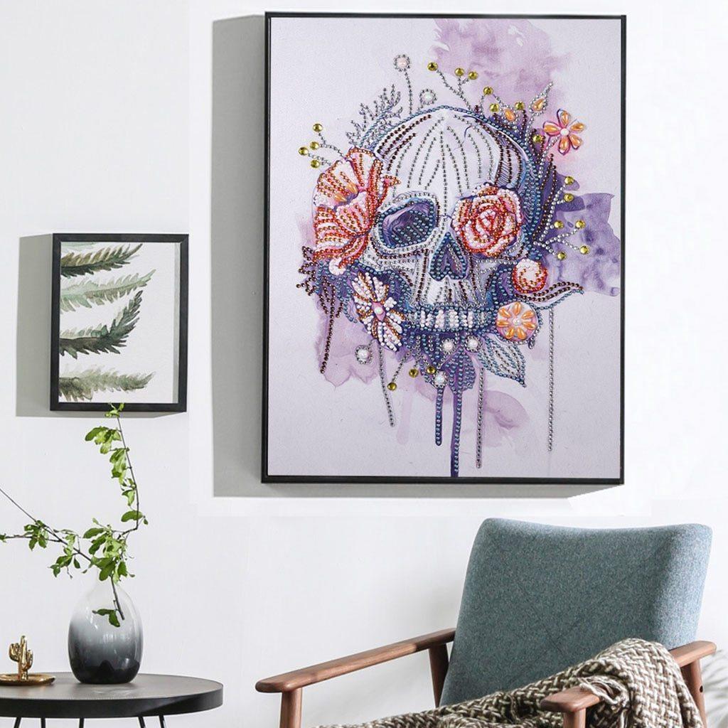 Blumenknochenschädel - Spezial Diamond Painting - Diamond Painting