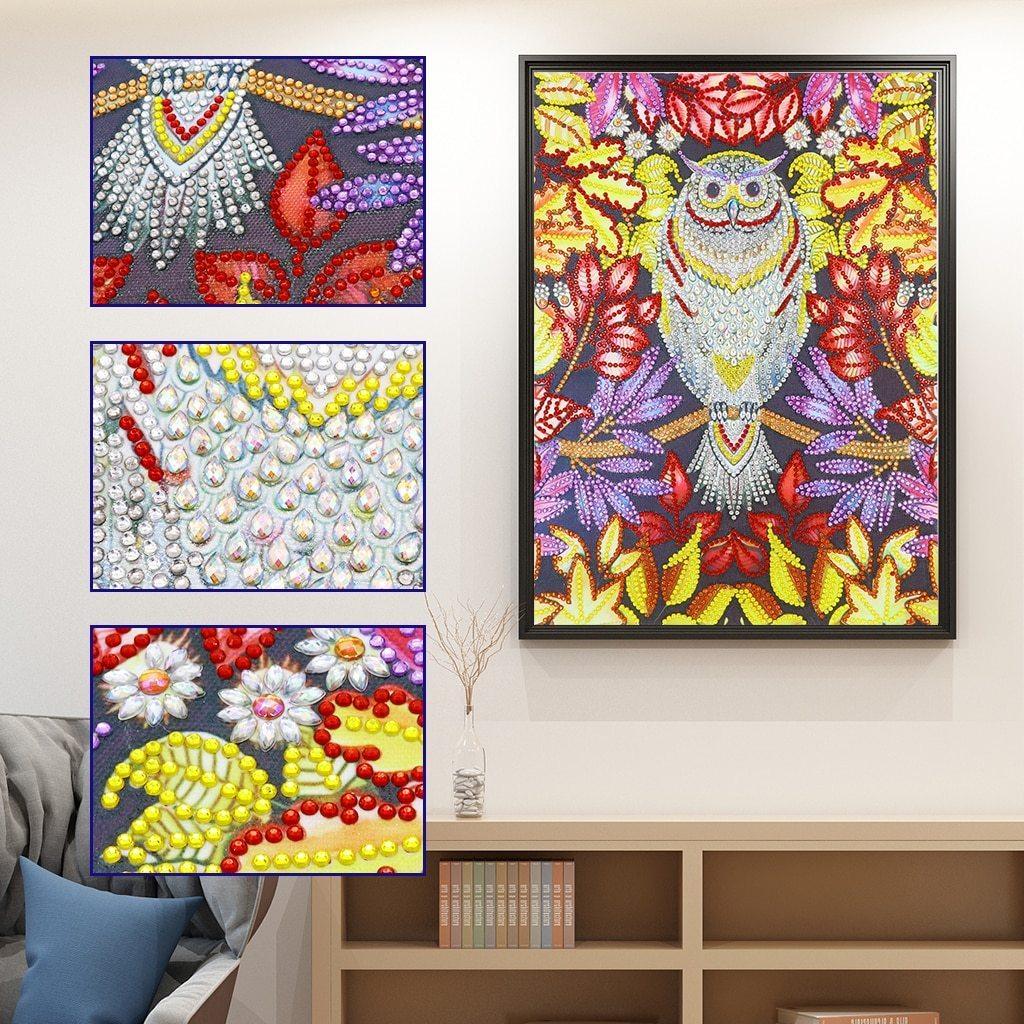Blumen eule - Spezial Diamond Painting - Diamond Painting