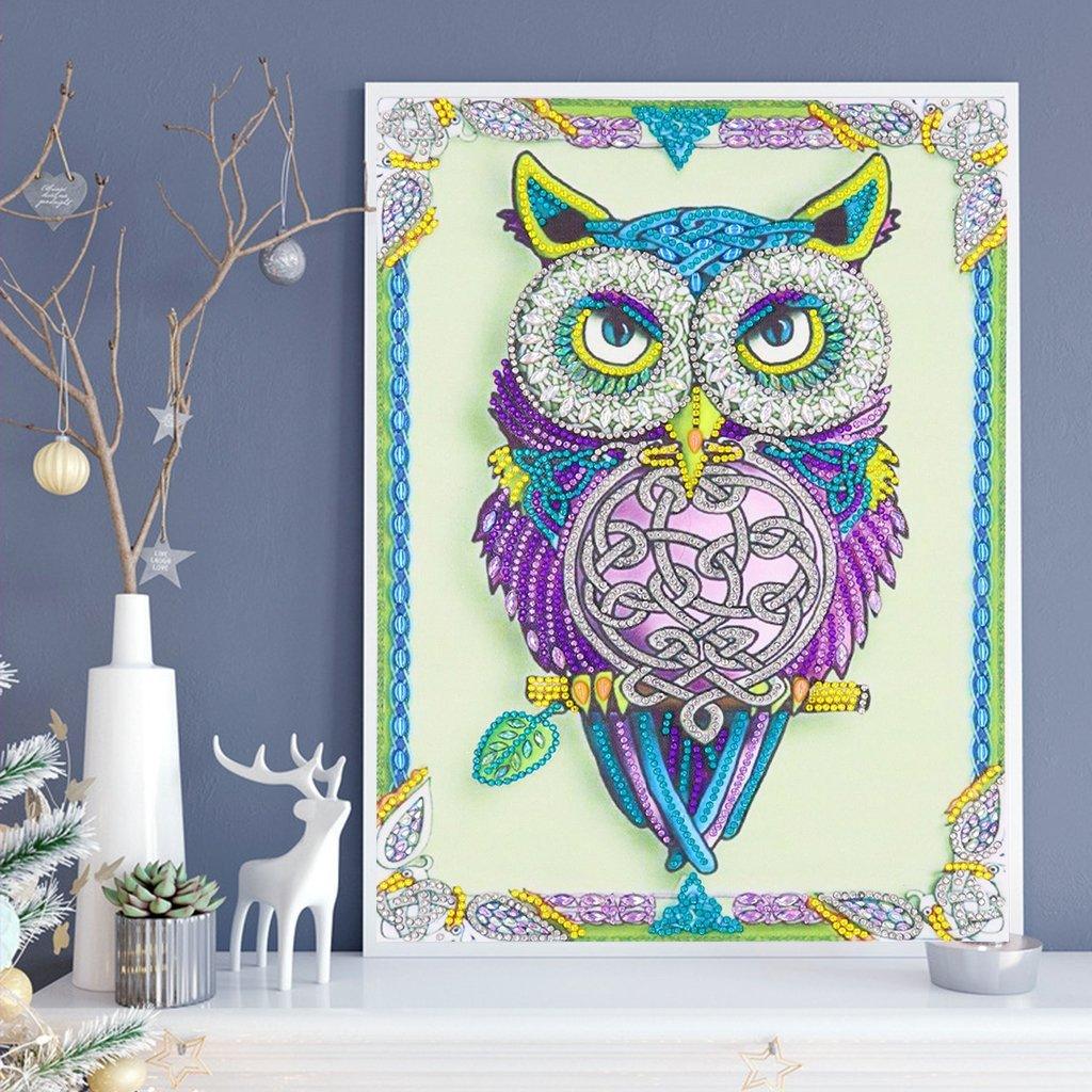 Lila Eule - Spezial Diamond Painting - Diamond Painting