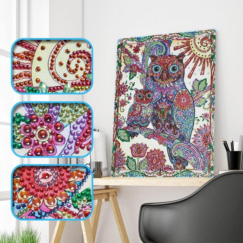 Abstrakte Eulenfamilie - Spezial Diamond Painting - Diamond Painting