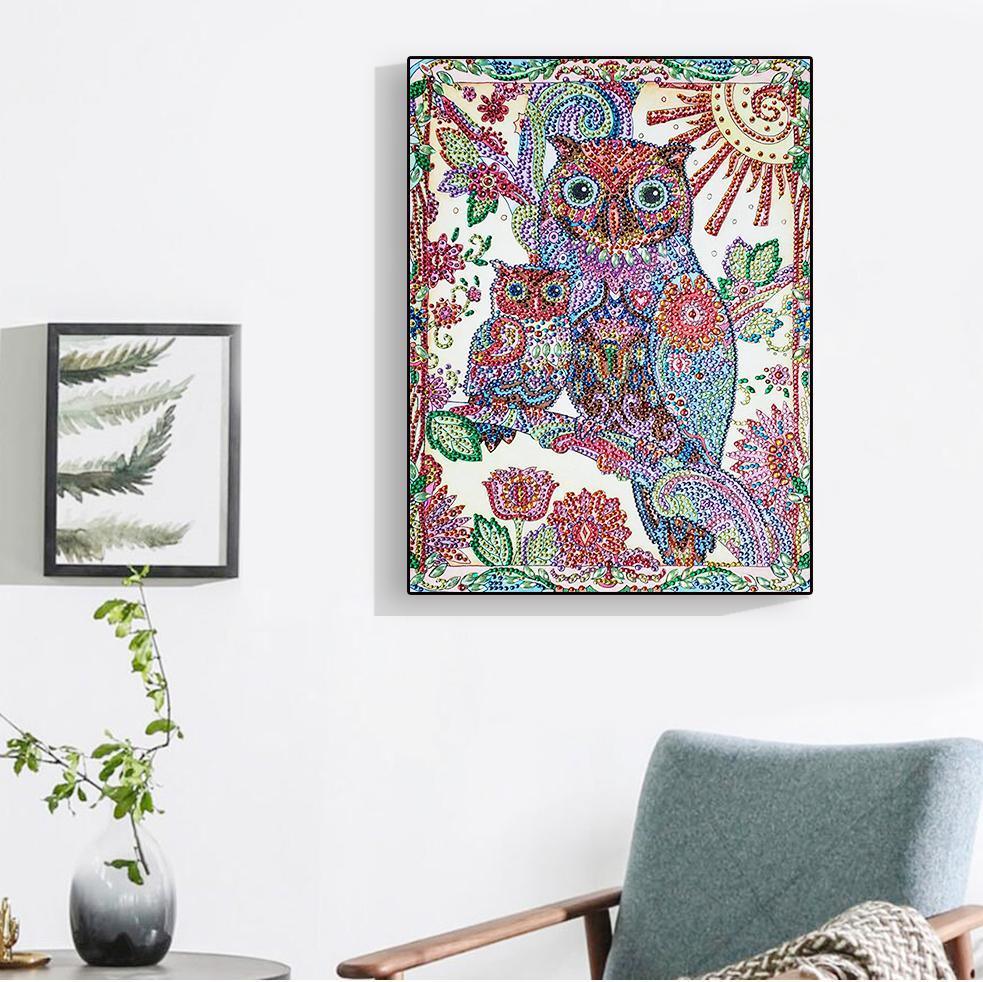 Abstrakte Eulenfamilie - Spezial Diamond Painting - Diamond Painting