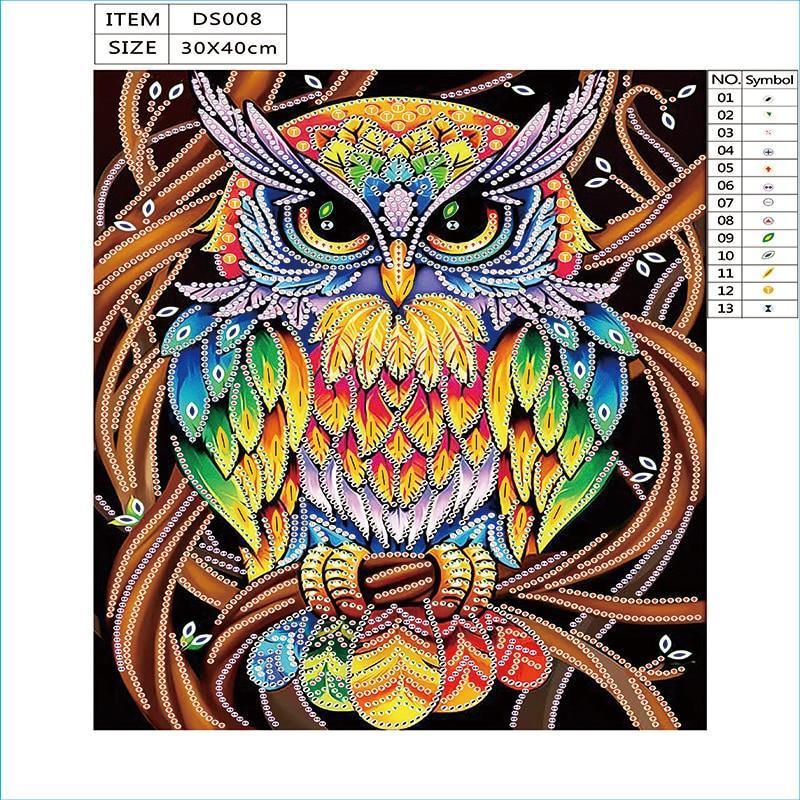 Regenbogen-Eule - Spezial Diamond Painting - Diamond Painting