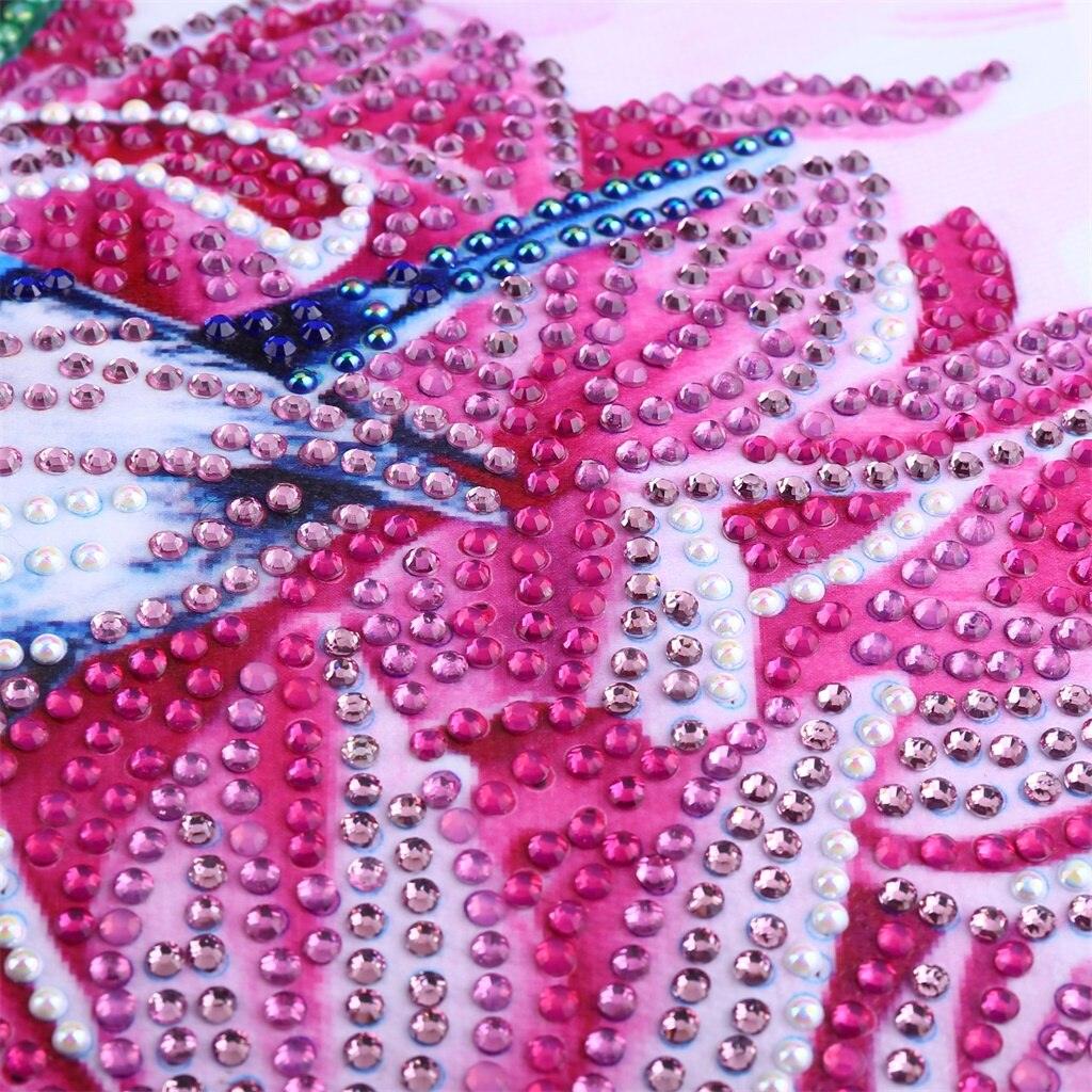 Vögel zwitschern auf rosa Blumen - Diamond Painting