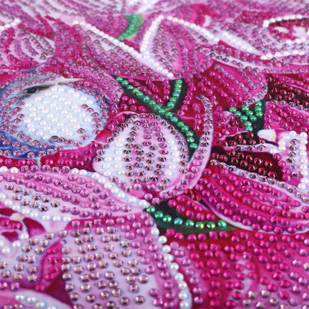 Vögel zwitschern auf rosa Blumen - Diamond Painting