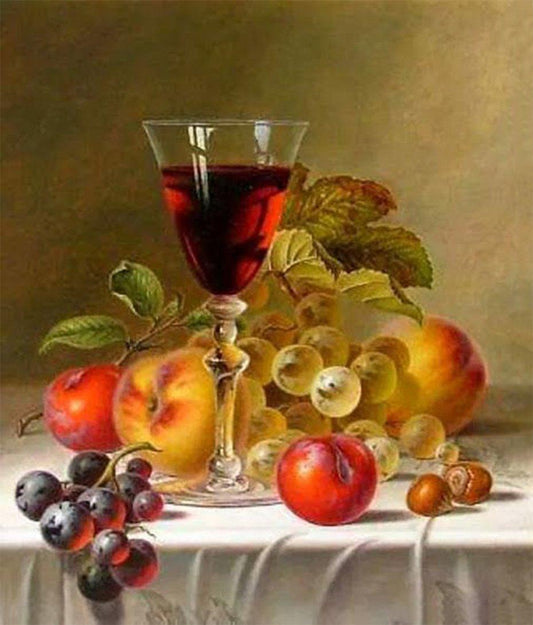 Weinglas mit einigen Früchten DIY Diamond Painting - Diamond Painting