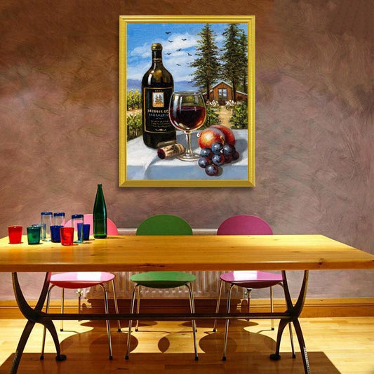 Weinflasche & Glas mit Früchten DIY Malerei - Diamond Painting