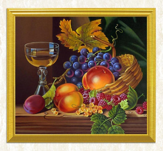 Weinglas & Obst Stillleben  Diamond Painting - Diamond Painting