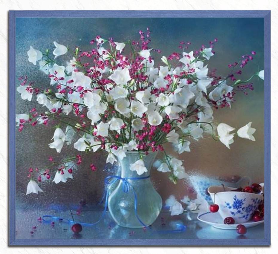 Weiße & rosa Blumen DIY Malerei - Diamond Painting