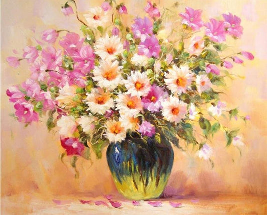 Rosa & weiße Blumen DIY Malerei - Diamond Painting
