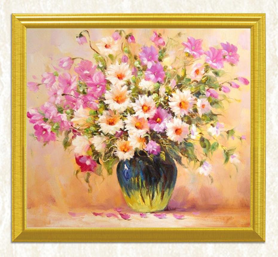 Rosa & weiße Blumen DIY Malerei - Diamond Painting