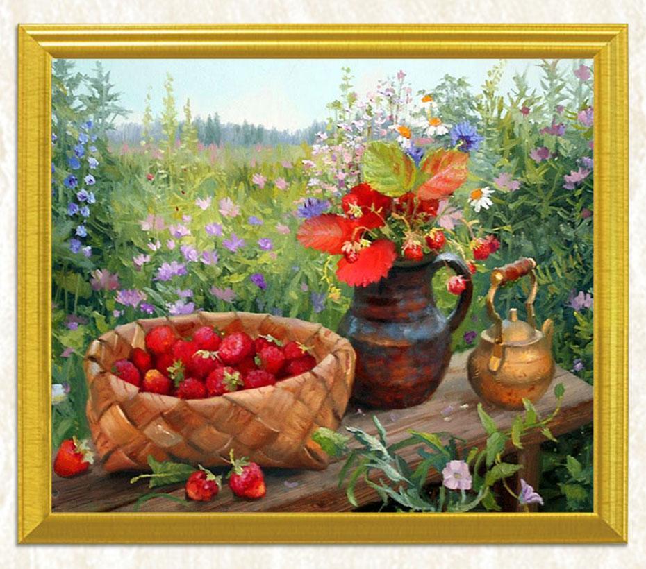 Korb voller Erdbeeren & Blumentopf - Diamond Painting