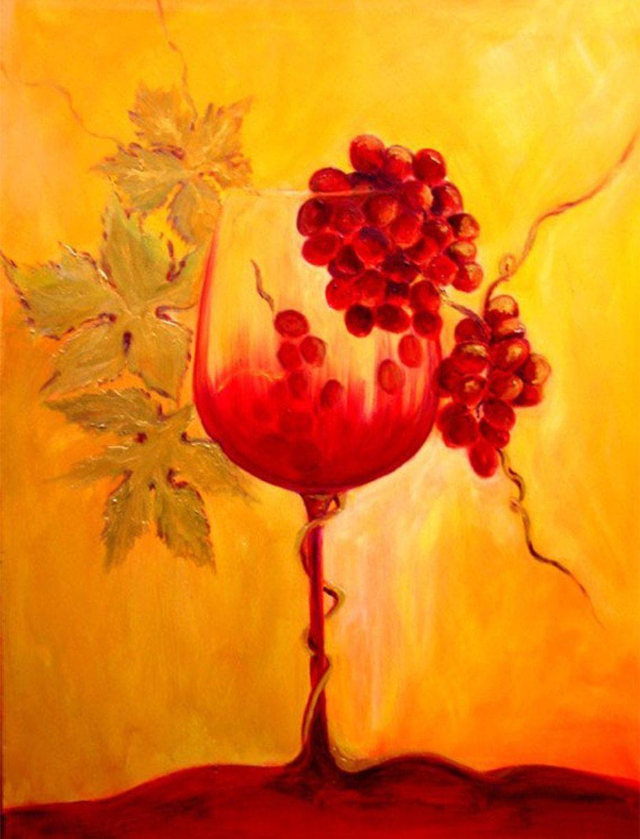 Weinglas & rote Trauben DIY Diamond Painting - Diamond Painting