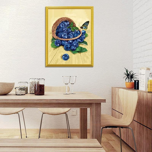 Korb mit Blaubeeren & Schmetterling - Diamond Painting